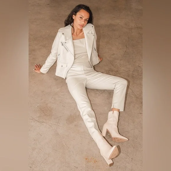 LULUS Out for the Night Beige Vegan Leather Moto Jacket - Picture 5 of 8